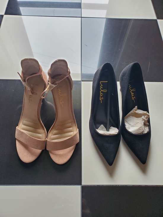 Lulus Shoes - Lulu's Black Pointed-Toe Pumps & Blush Ankle-Strap Heels Duo US6 New